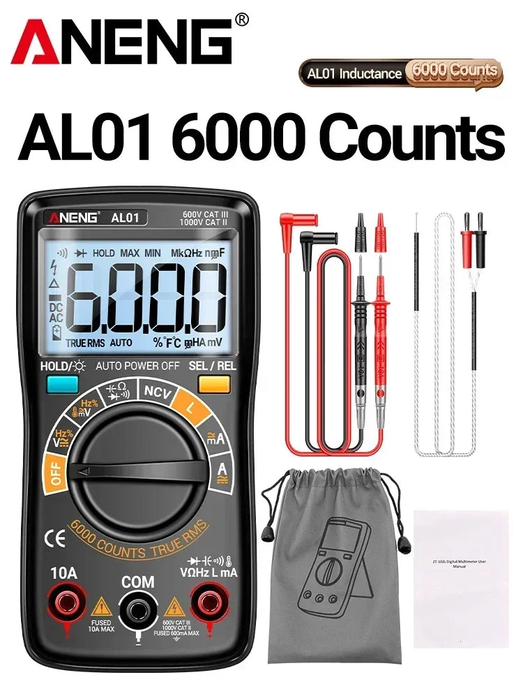 ANENG AL01 Inductance Digital Multimeter 6000 Counts True-RMS AC/DC Voltage Meter Current Tester Professional Electrician Tools by MVEnergo