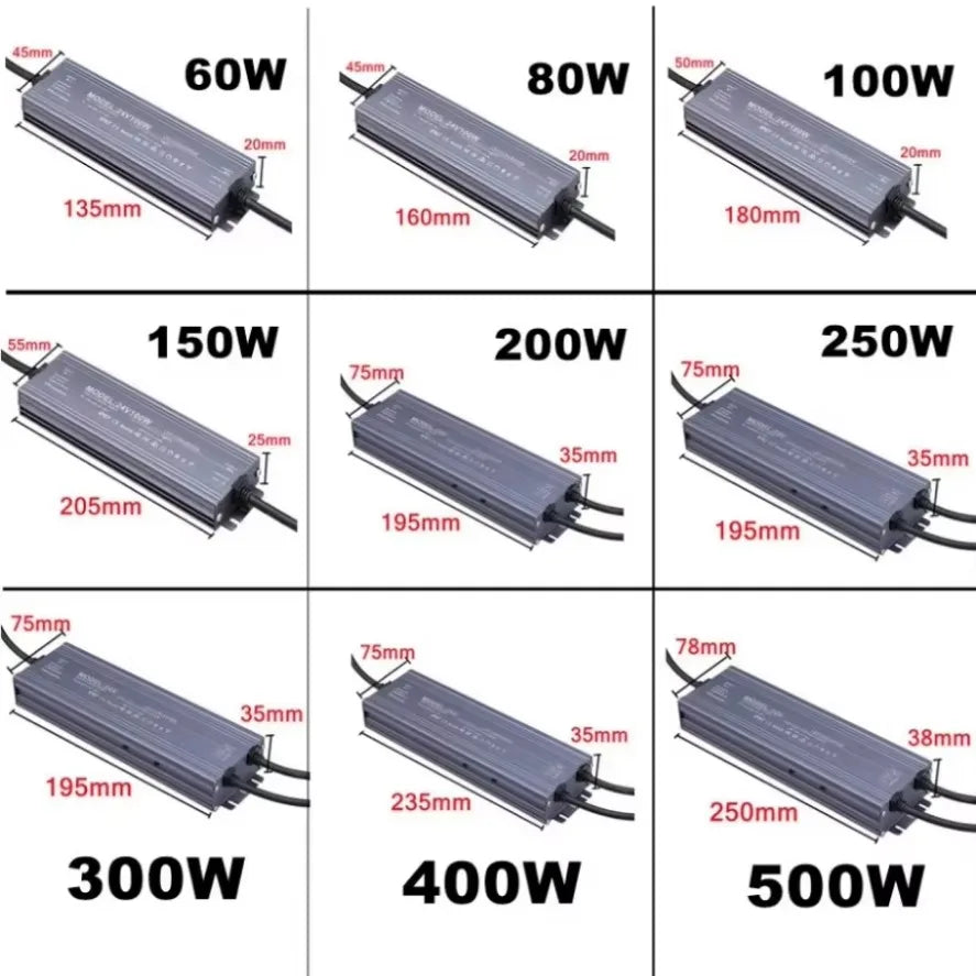 Lighting Transformer Waterproof Power Supply IP67 IP68 AC220V To DC 12V 24V LED Driver 100W 200W 300W 400W 500W Outdoor Adapter by MVEnergo