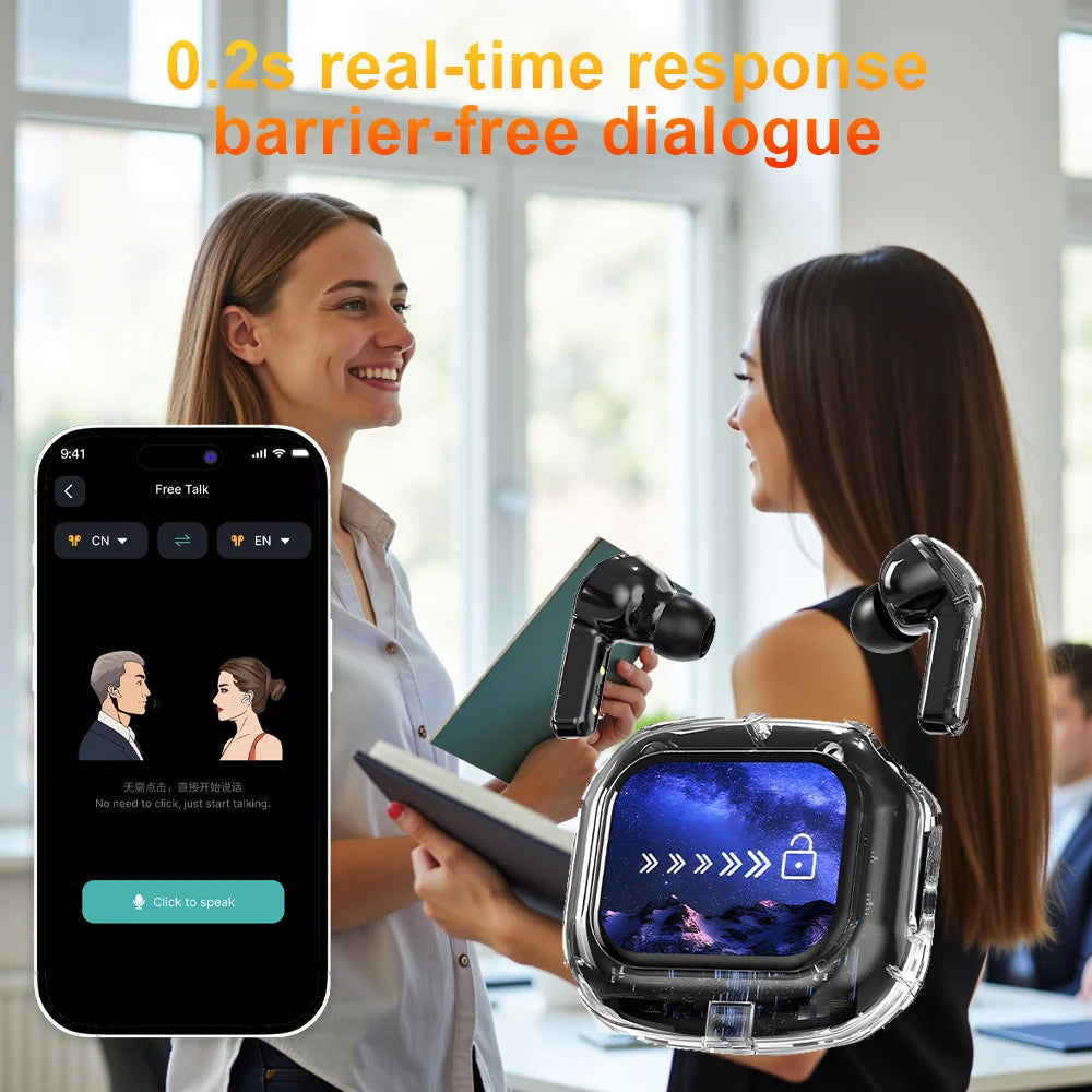 Translation Headphones with Multifunction Touch Screen Smart Wireless Bluetooth Earphone HiFi Audio Quality Business Earbud by MVEnergo