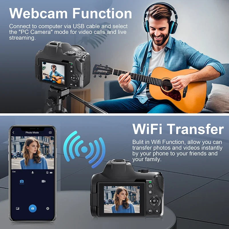 4K DSLR Digital Camera 3-Inch 72MP Photography Camera with 12X Optical Zoom 180° Flip Screen Autofocus for Ins YouTube Webcast by MVEnergo