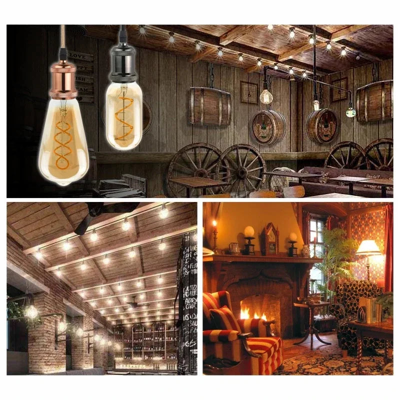 E14 E27 Retro LED Spiral Filament Light Bulb 4W Warm Yellow 220V C35 A60 T45 ST64 T185 T225 G80 G95 G125 Vintage Edison Lamp by MVEnergo