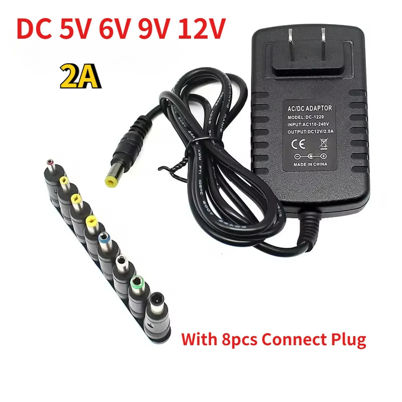 DC 5V 6V 9V 12V 2A Power Supply Adapter Charger AC 110V 220V AC DC Power Adapters DC Plug Converter EU US with 8pcs Connect Plug by MVEnergo