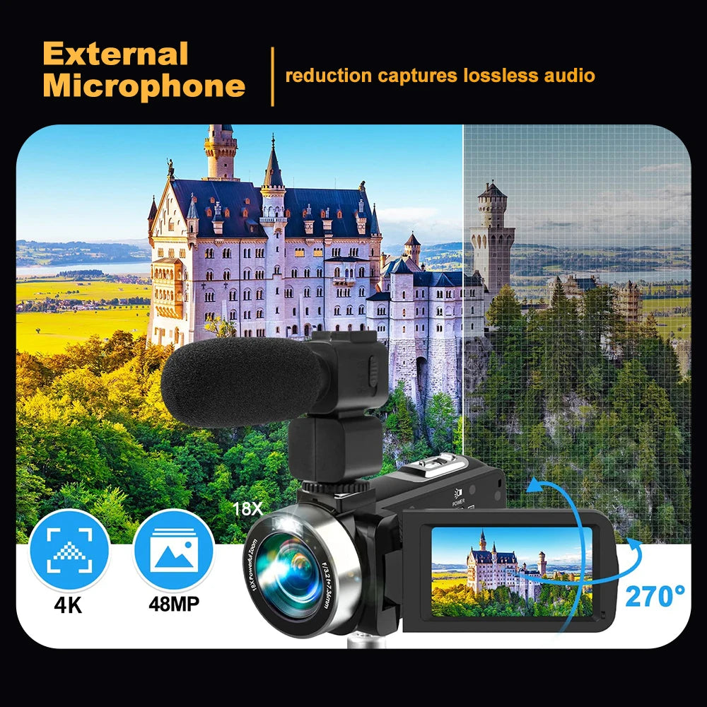 4K Portable Digital photography Camera 2 in1 Photo Video Record DV Travel Video Camera 18X Zoom 3'' Rotatable Screen With Flash by MVEnergo