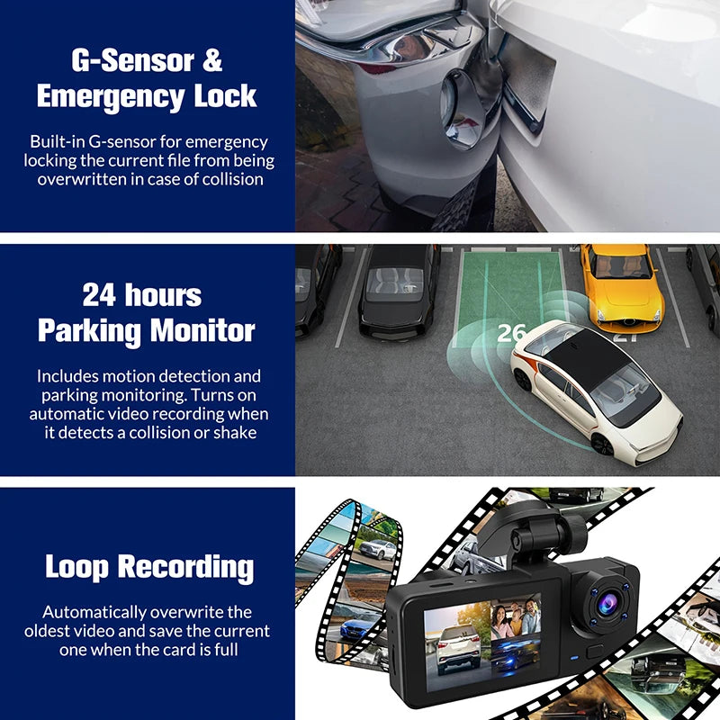 Triple Lens WiFi Dashcam 2/3 Channel Car Camera 1080P HD Video Recorder, Night Vision Car DVR with Wide Angle for Front and Rea by MVEnergo