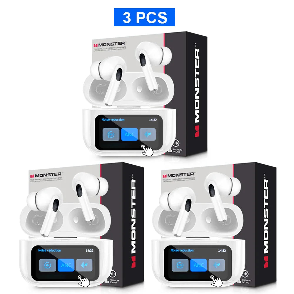 MONSTER Tws Wireless Bluetooth Earphones HD Stereo Sound Earbuds Headphones Charging Box LCD Touch Display Sports In-Ear Headset by MVEnergo