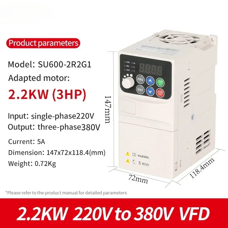 Input 220V to Output 380V VFD Variable Frequency Drive Converter Inverter 0.75/1.5/2.2/3.7/4/5.5 KW Motor Speed Controller by MVEnergo