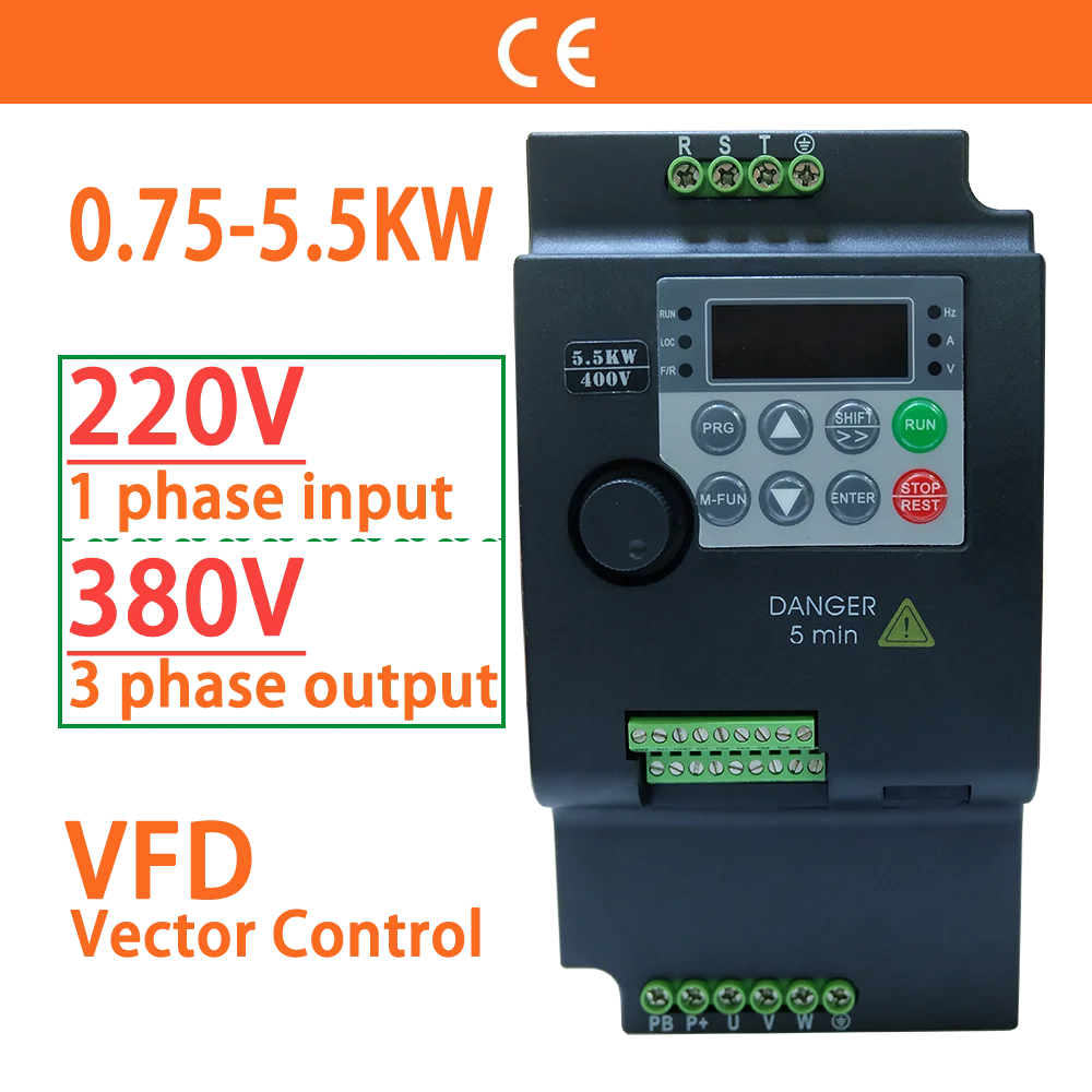 Input 220V to Output 380V VFD Variable Frequency Drive Converter Inverter 0.75/1.5/2.2/3.7/4/5.5 KW Motor Speed Controller by MVEnergo