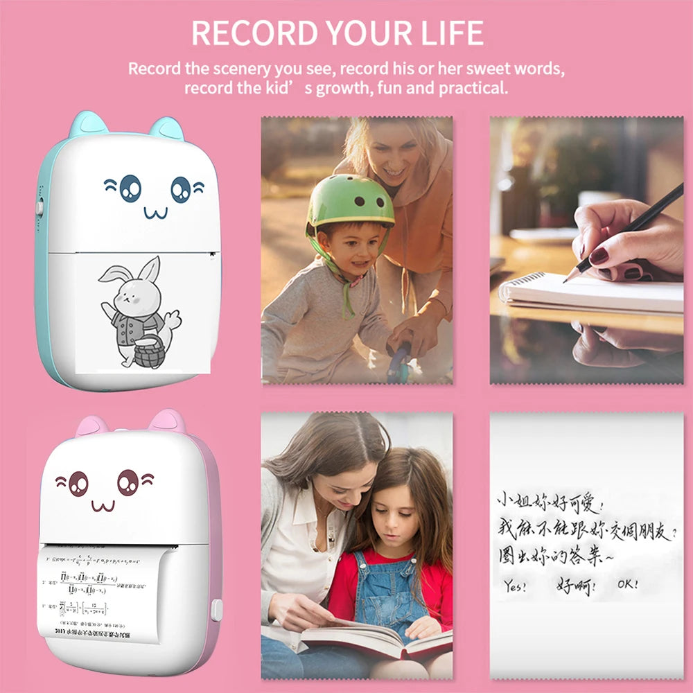 Mini Printer Portable Wireless Bluetooth Sticker Label Photo Memo Thermal Print Study Learn Printer Children Boys Girls Gifts