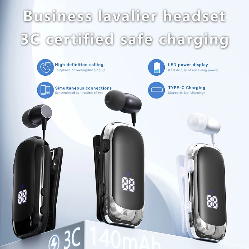 New K88 Lavalier Business Headset Bluetooth 5.4 Bass Earphone Call Vibration Reminder+Voice Number Reporting Wireless Headphone by MVEnergo