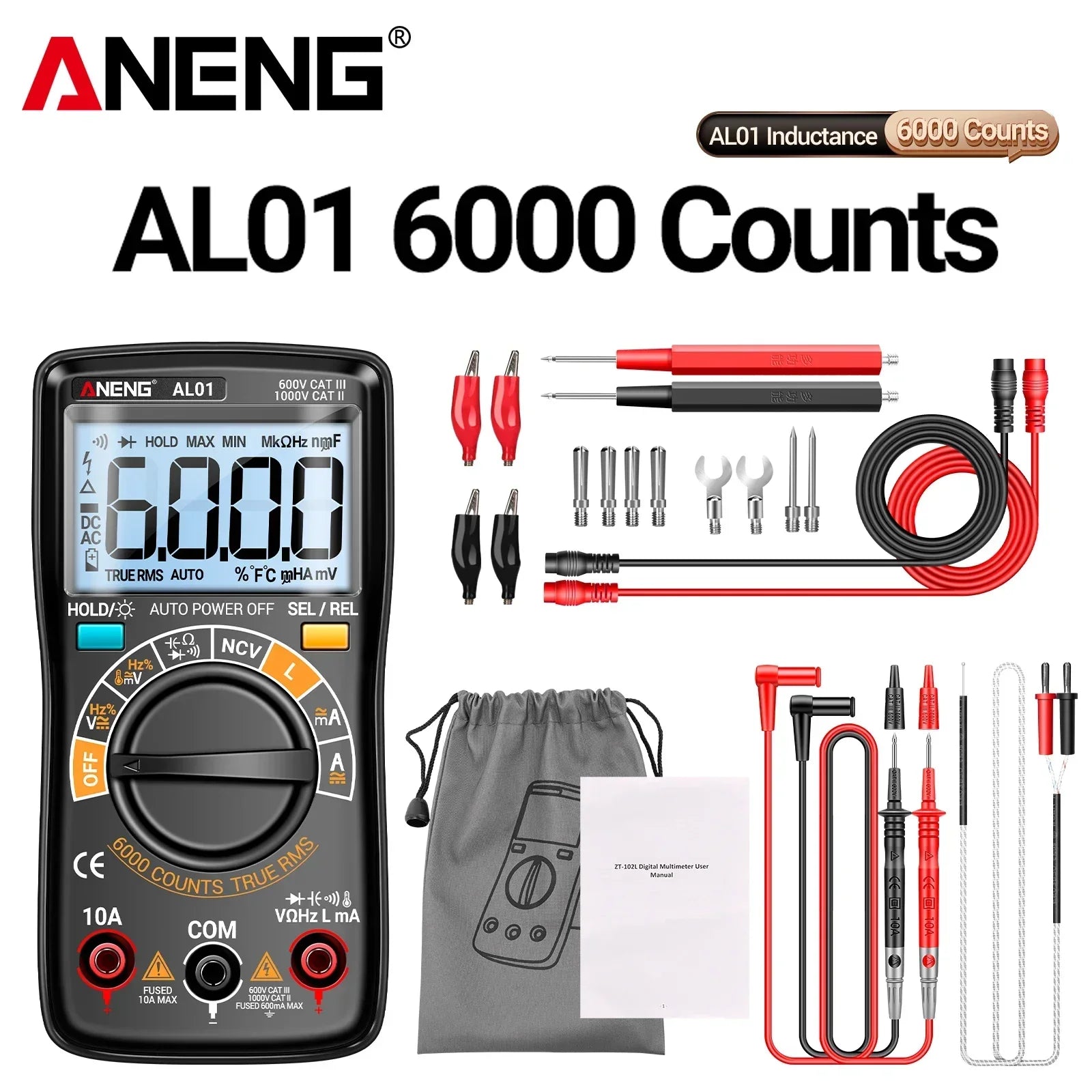 ANENG AL01 Inductance Digital Multimeter 6000 Counts True-RMS AC/DC Voltage Meter Current Tester Professional Electrician Tools by MVEnergo
