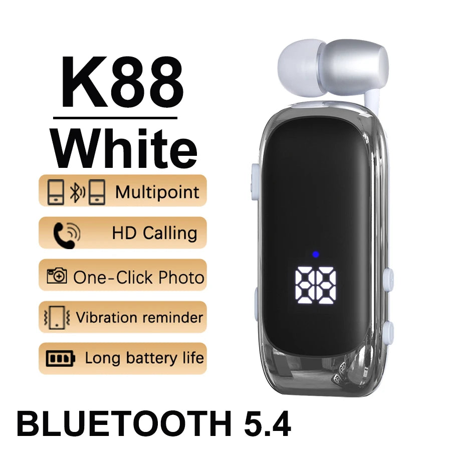 New K88 Lavalier Business Headset Bluetooth 5.4 Bass Earphone Call Vibration Reminder+Voice Number Reporting Wireless Headphone by MVEnergo