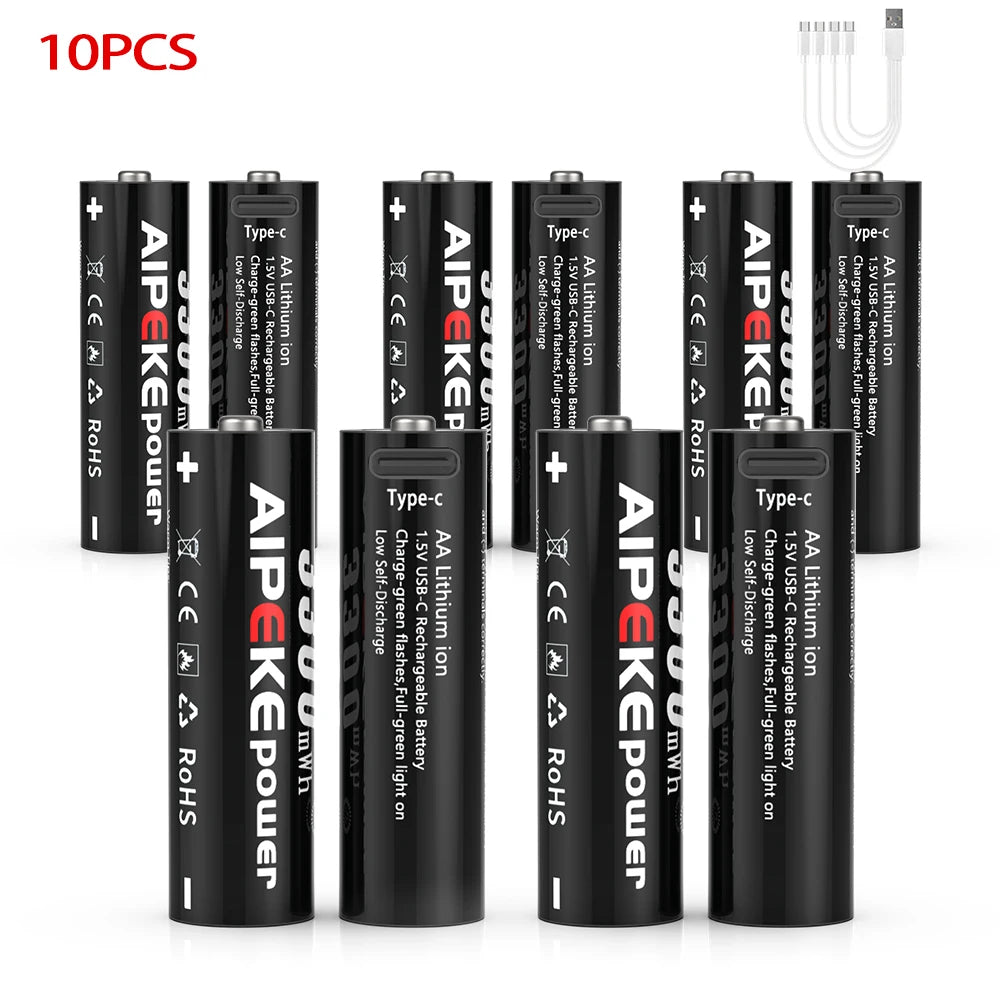 AIPEKE 1.5V 3300mWh Aa rechargeable batteries USB Type-C aa Rechargeable Lithium Battery for Hunting Camera Remote Control Mouse by MVEnergo