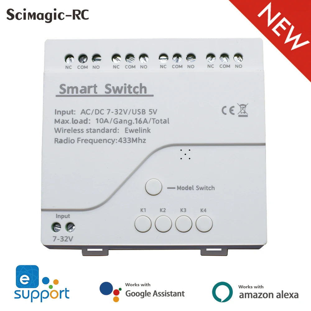 eWeLink Smart Remote Control Wifi Switch Module 4CH DC 12V 24V 32V 110V 220V Inching Self-locking RF433 Receive 4 Way Relay by MVEnergo