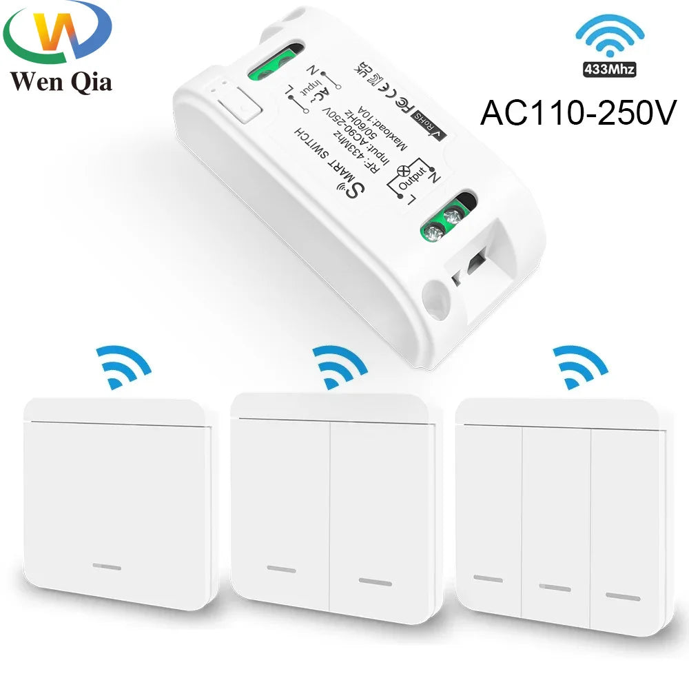 RF 433Mhz Wireless Remote Control Light Switch Push Button Wall Switch AC 110V 220V Relay Receiver Up To 100M Control for Lamp by MVEnergo