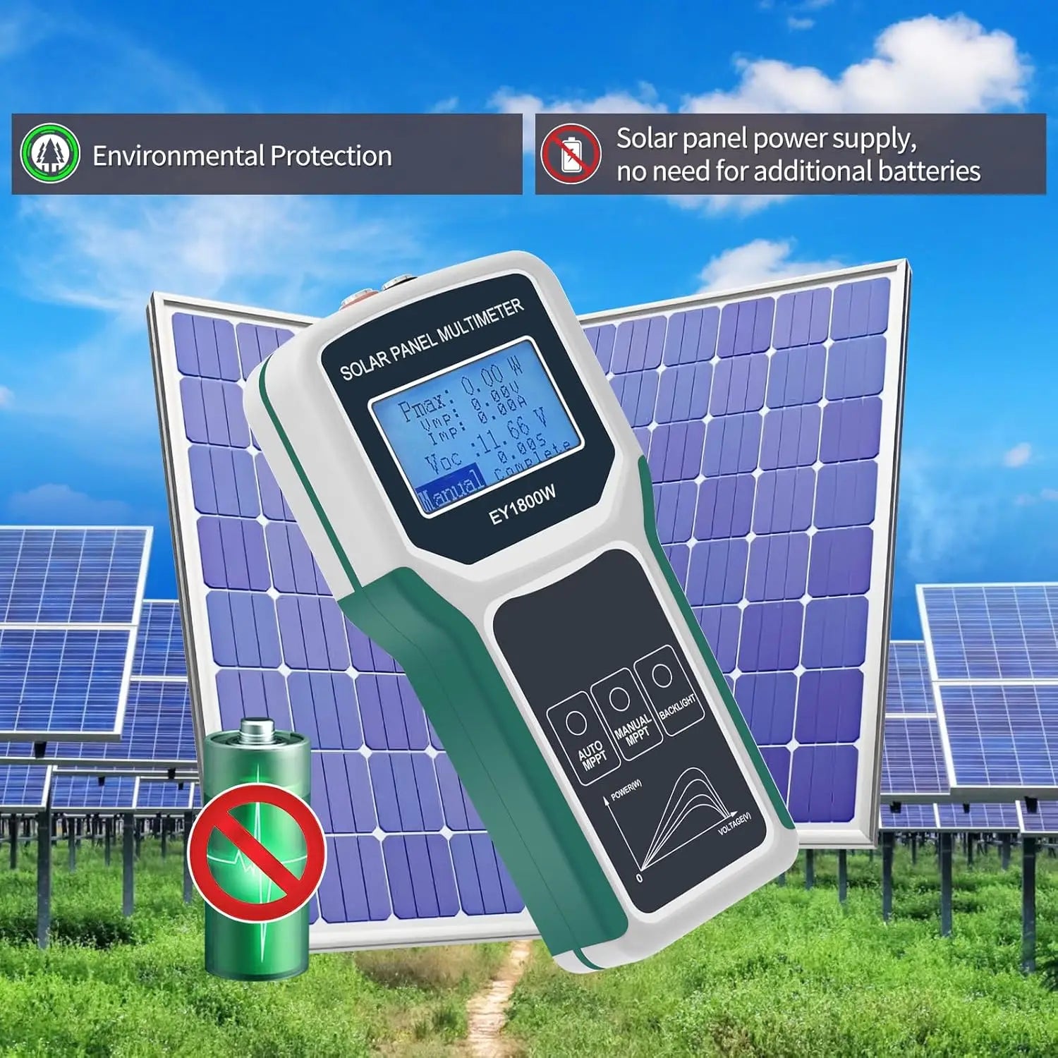 1800W Solar Panel Tester Photovoltaic Multimeter, Troubleshooting Tool with Smart MPPT Display, Upgraded Measuring Range by MVEnergo