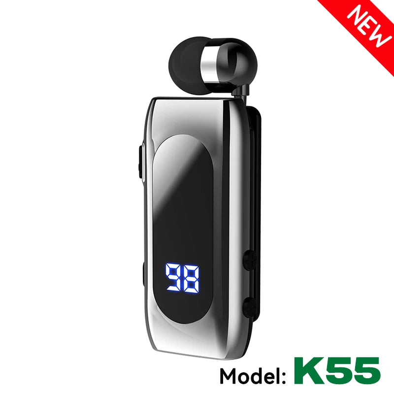 K55 Lavalier Business Bluetooth 5.2 Headphone Talk/Music Time 20 Hours,LED Digital Display,Noice Cancelling Wireless Earphones by MVEnergo
