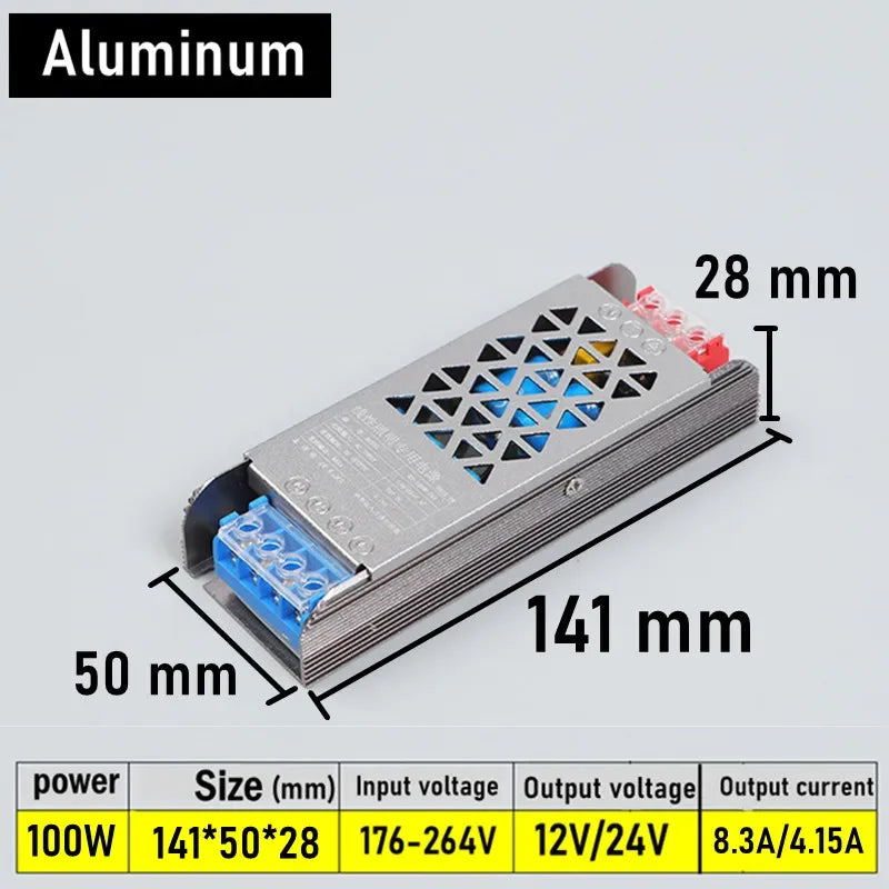 12V 24V LED Power Supply AC To DC Transformer 60W 100W 200W 300W 400W Super Thin Converter for LED Strip Light Bulb LED Driver