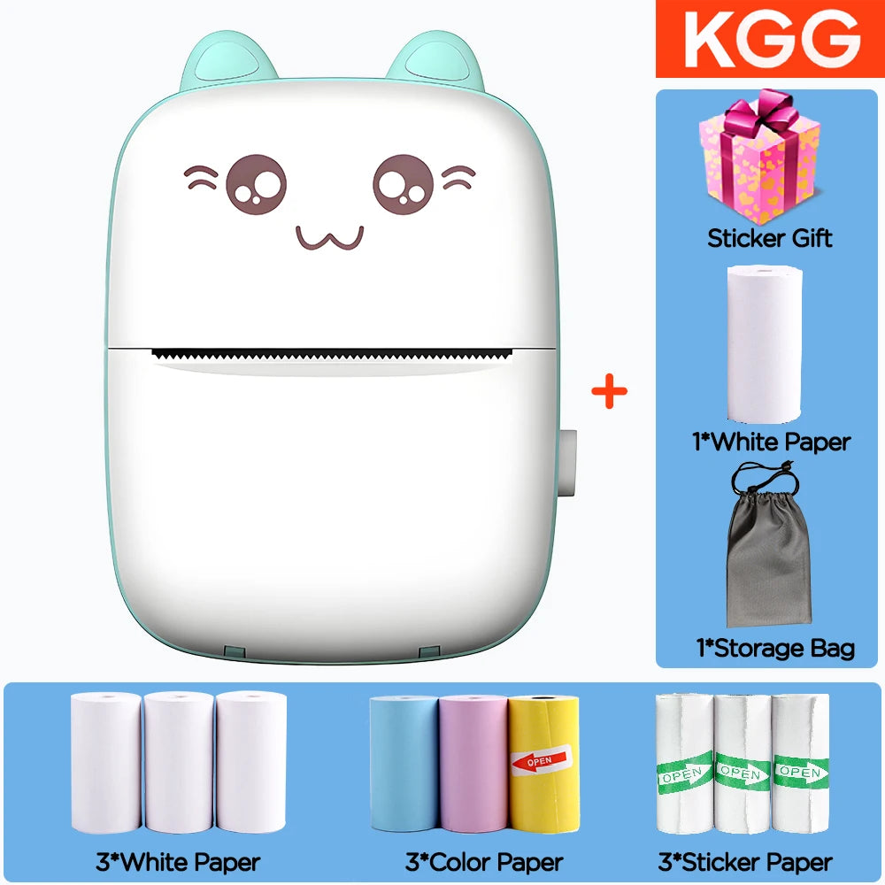 Mini Printer Portable Wireless Bluetooth Sticker Label Photo Memo Thermal Print Study Learn Printer Children Boys Girls Gifts