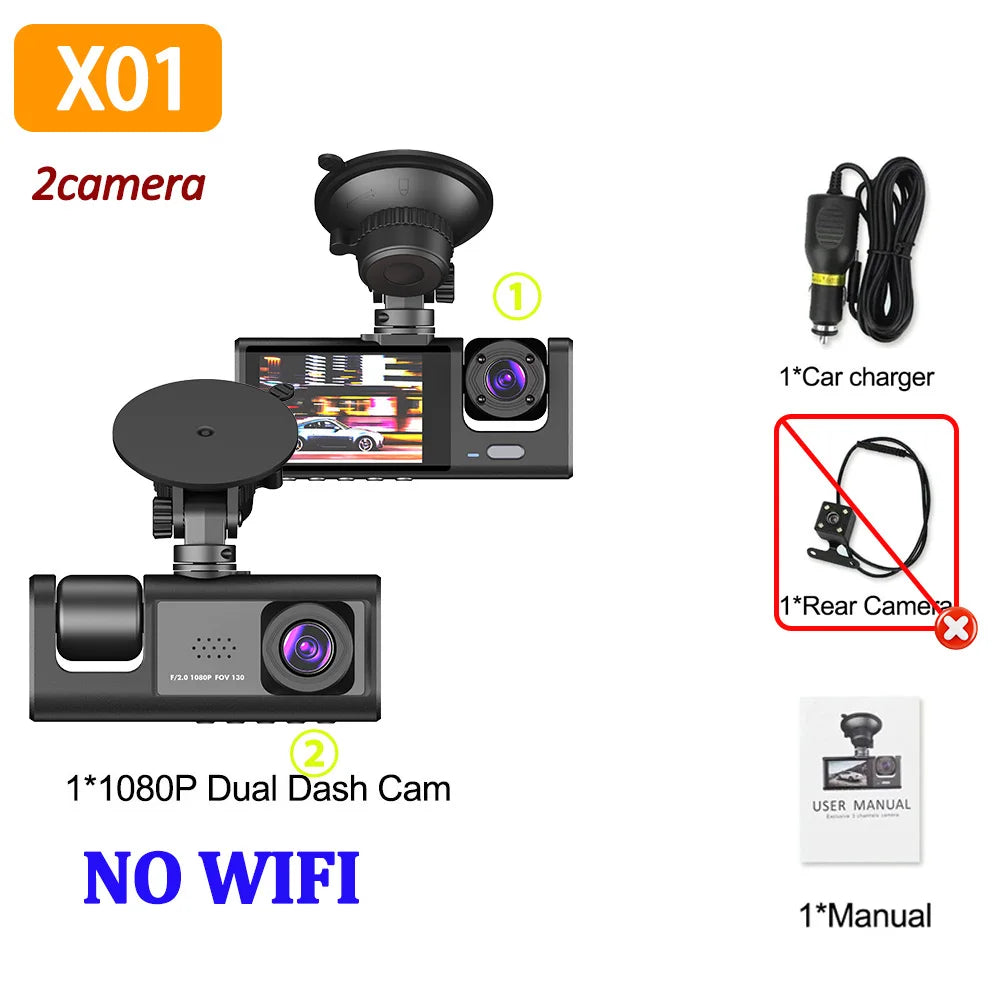 3Camera Dash Cam For Car Camera 1080P Video Recorder WIFI Car DVR 2lens Front Rear View Camera Night Vision Car Accessories by MVEnergo