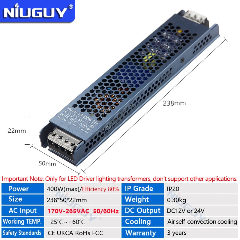 High Quality Ultra Thin LED Lighting Transformers DC 12V 24V Power Supply 60W 100W 150W 200W 300W 400W 500W LED Driver Converter