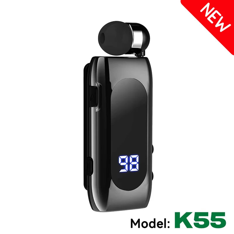 K55 Lavalier Business Bluetooth 5.2 Headphone Talk/Music Time 20 Hours,LED Digital Display,Noice Cancelling Wireless Earphones by MVEnergo