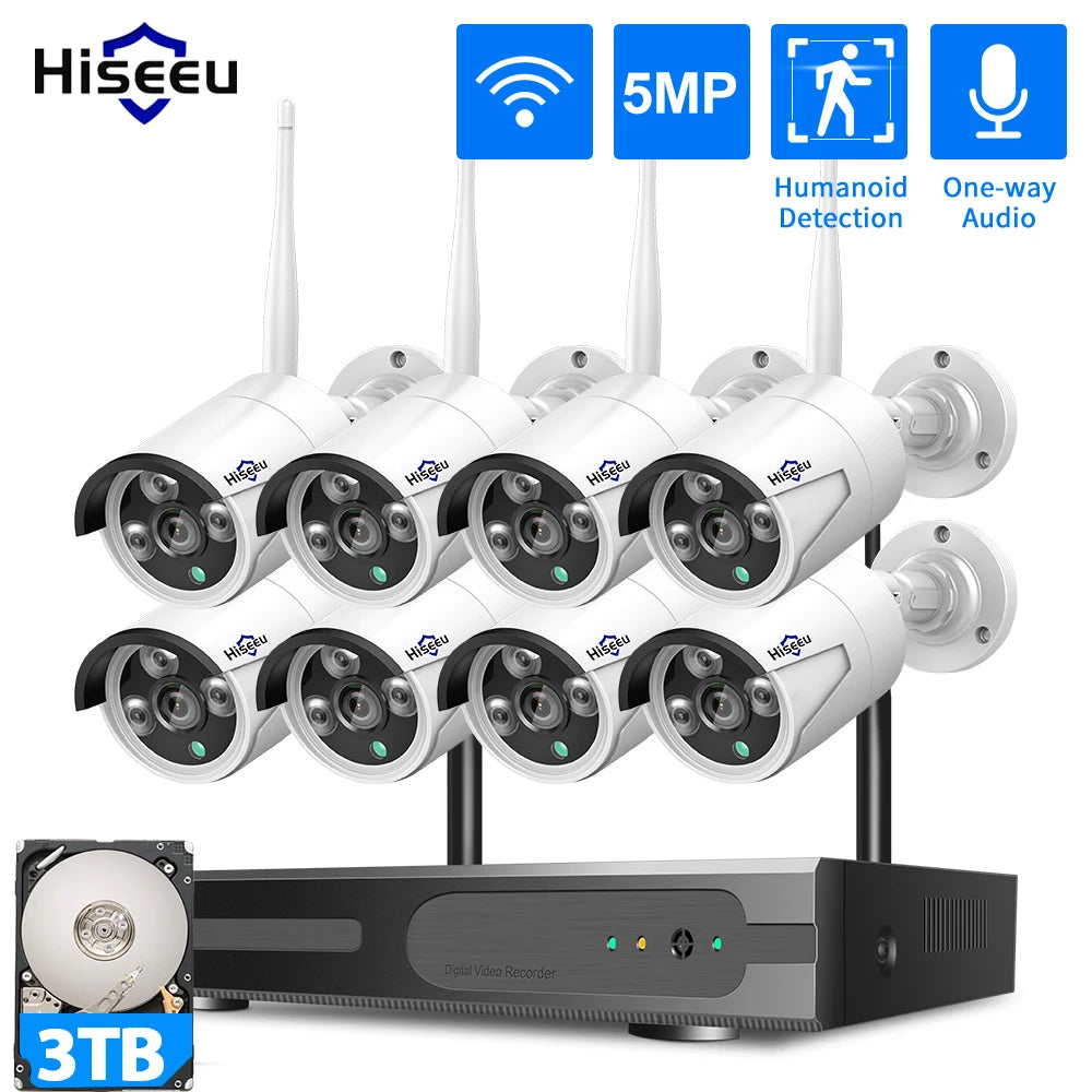 Hiseeu 3/5MP WiFi CCTV Camera Security System IR Night Vision Bullet Camera Set 10CH NVR Wireless CCTV Surveillance System by MVEnergo