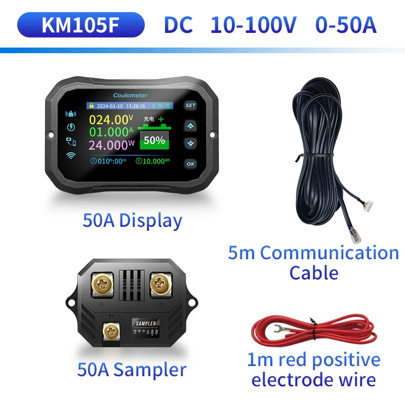 2024 New WiFi Coulomb Meter KM140F Power Volt-Ammeter lithium Lead acid Battery Capacity Indicator RV Battery Monitor