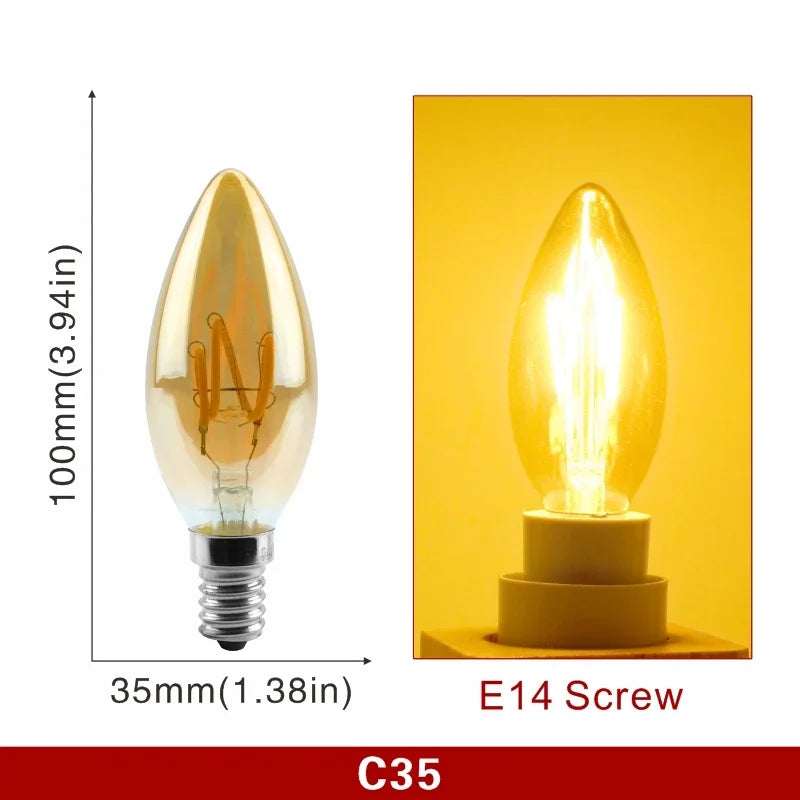E14 E27 Retro LED Spiral Filament Light Bulb 4W Warm Yellow 220V C35 A60 T45 ST64 T185 T225 G80 G95 G125 Vintage Edison Lamp by MVEnergo