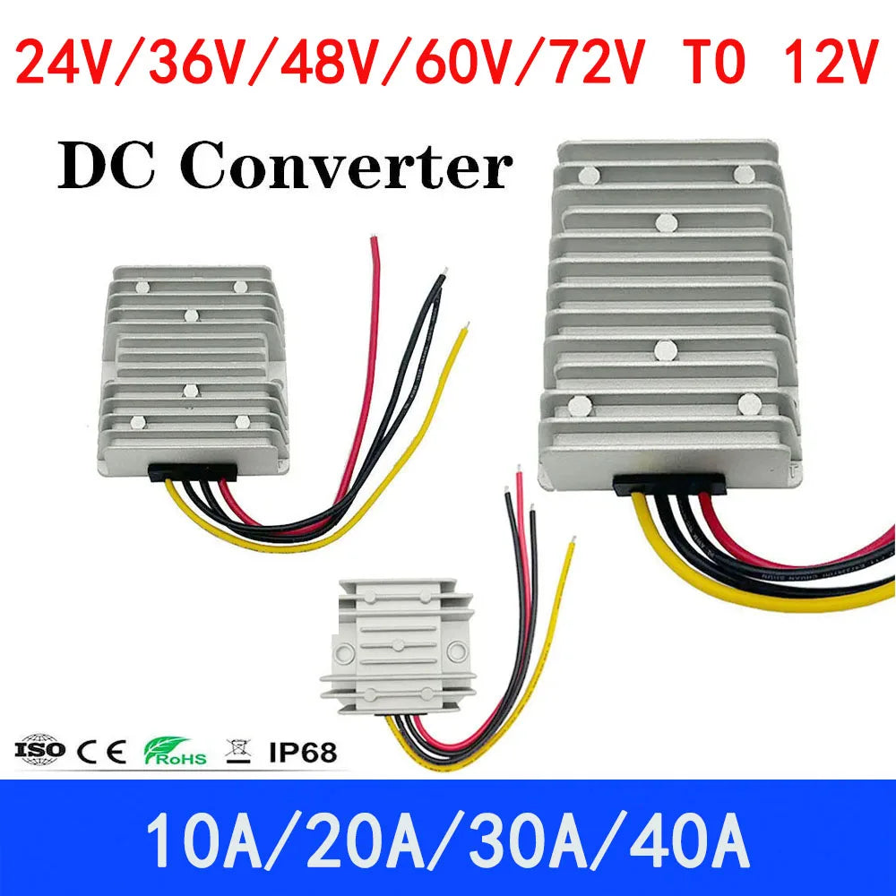 DC 24V 36V 48V 60V 72V 18-90V to 12V 10A 20A 30A 40A DC DC Converter Step Down Voltage Regulator Transformer Car Power Supply by MVEnergo