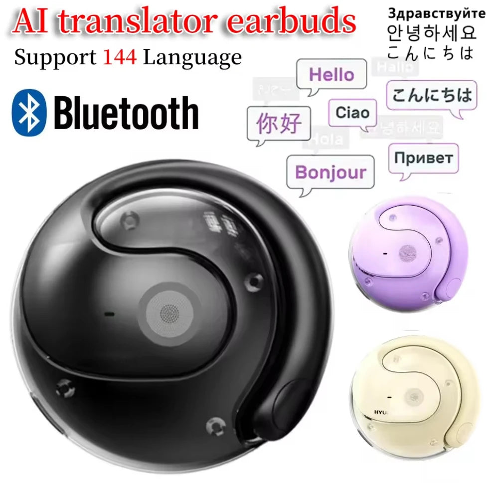 Wireless Bluetooth AI Real-time Language Translation Earphones 144 Languages Ear Hanging Headphone Translator for Travel Busine by MVEnergo