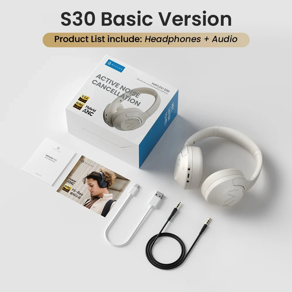 HAYLOU S30 Wireless Bluetooth 5.4 Headphones 43dB Adaptive Noise Cancelling Headsets 40mm Driver 80H Playtime Earphones by MVEnergo