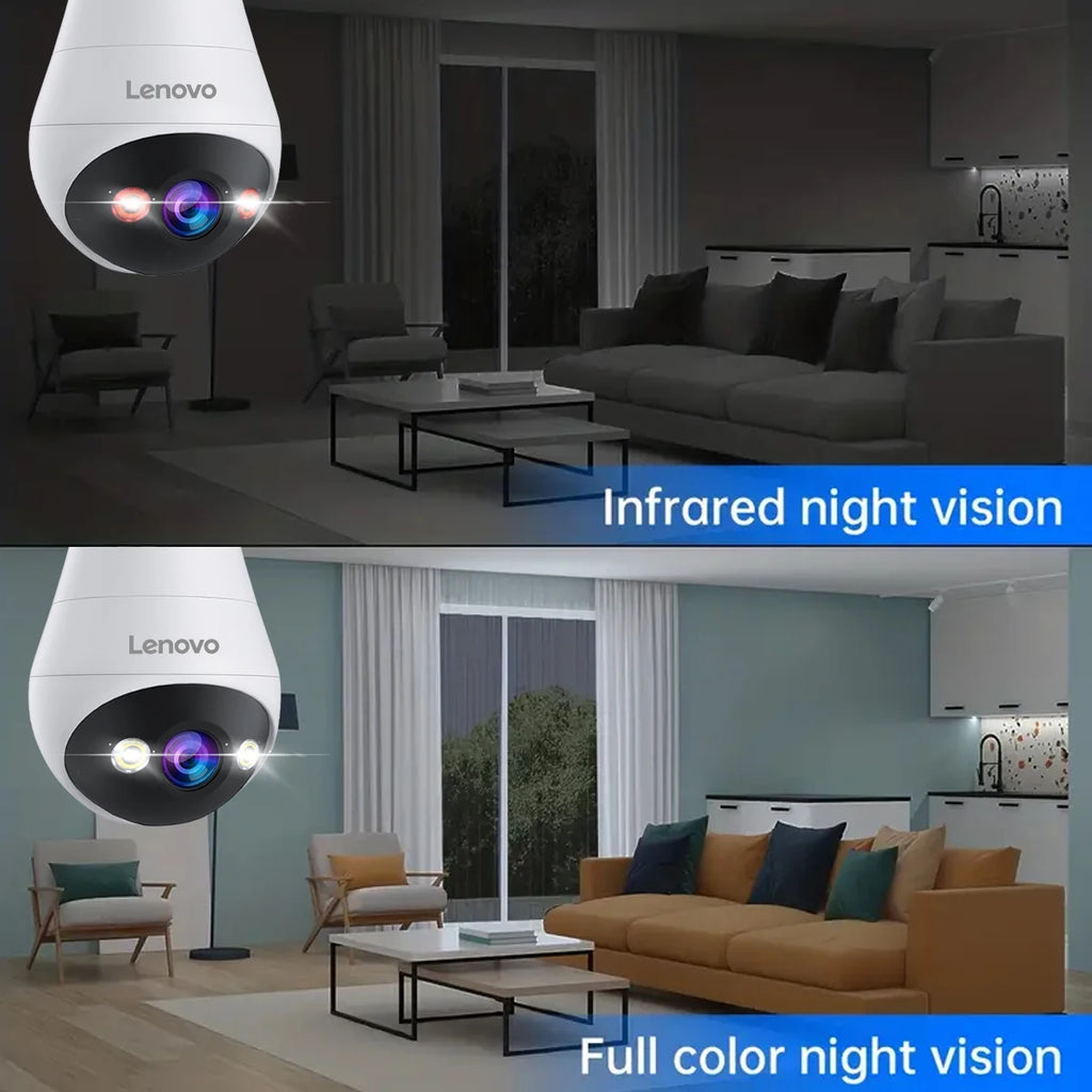 Lenovo 3MP WIFI E27 Bulb Security Camera Full Color Night Vision Two-Way Voice Intercom Smart Home Wireless Camera by MVEnergo