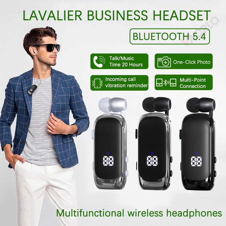 New K88 Lavalier Business Headset Bluetooth 5.4 Bass Earphone Call Vibration Reminder+Voice Number Reporting Wireless Headphone by MVEnergo