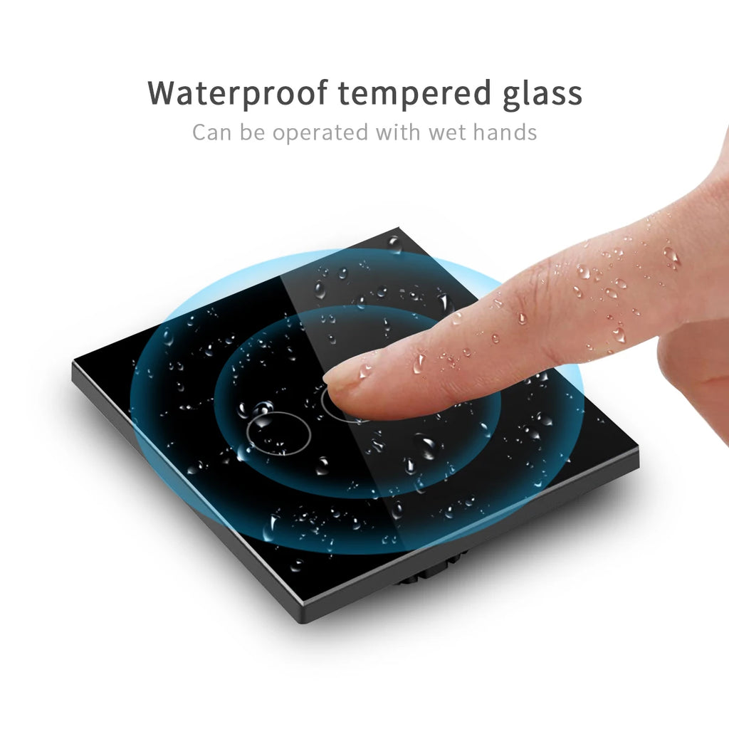 AC100-240 Touch Switch Power Led Panel Wall Light Switches Tempered Black White Crystal Glass 1/2/3 Gang Interruttore Switch by MVEnergo