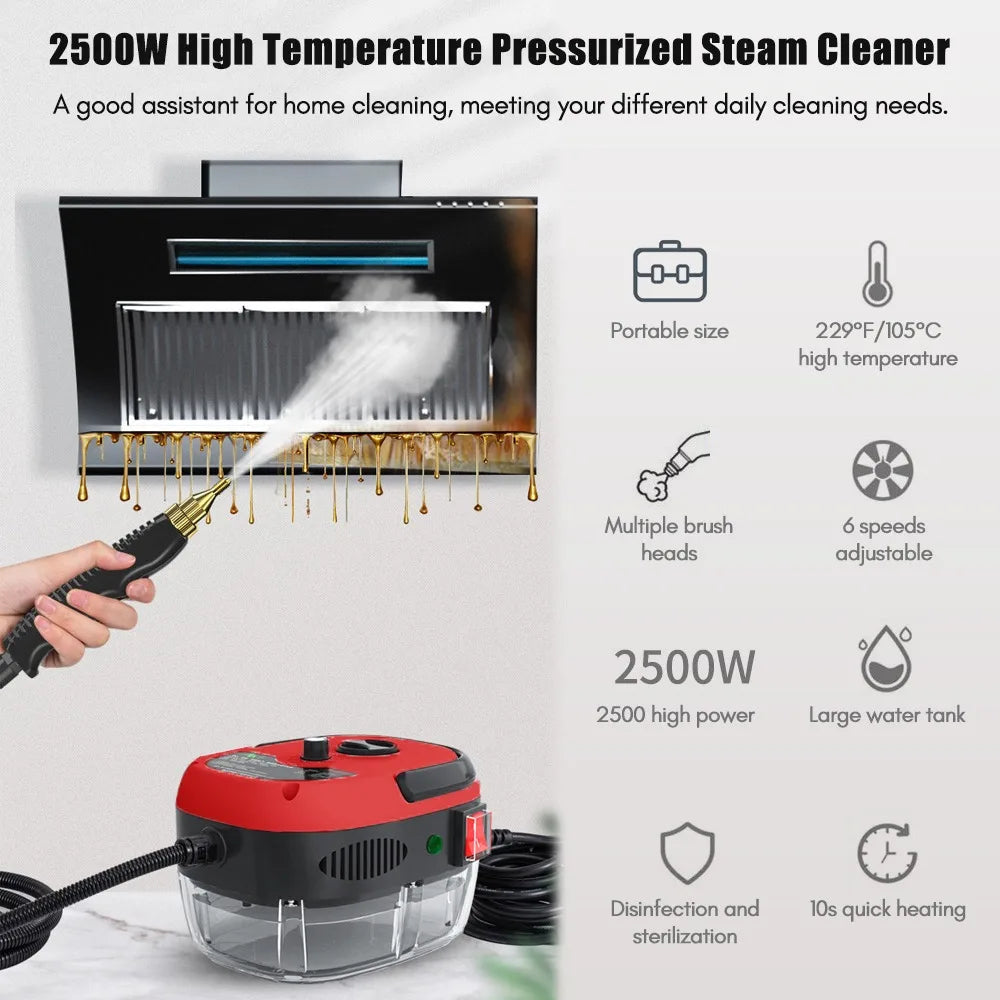 2500W Portable Handheld Steam Cleaner High Temperature Pressurized Steam Cleaning Machine with Brush Heads for Kitchen Cleaning by MVEnergo