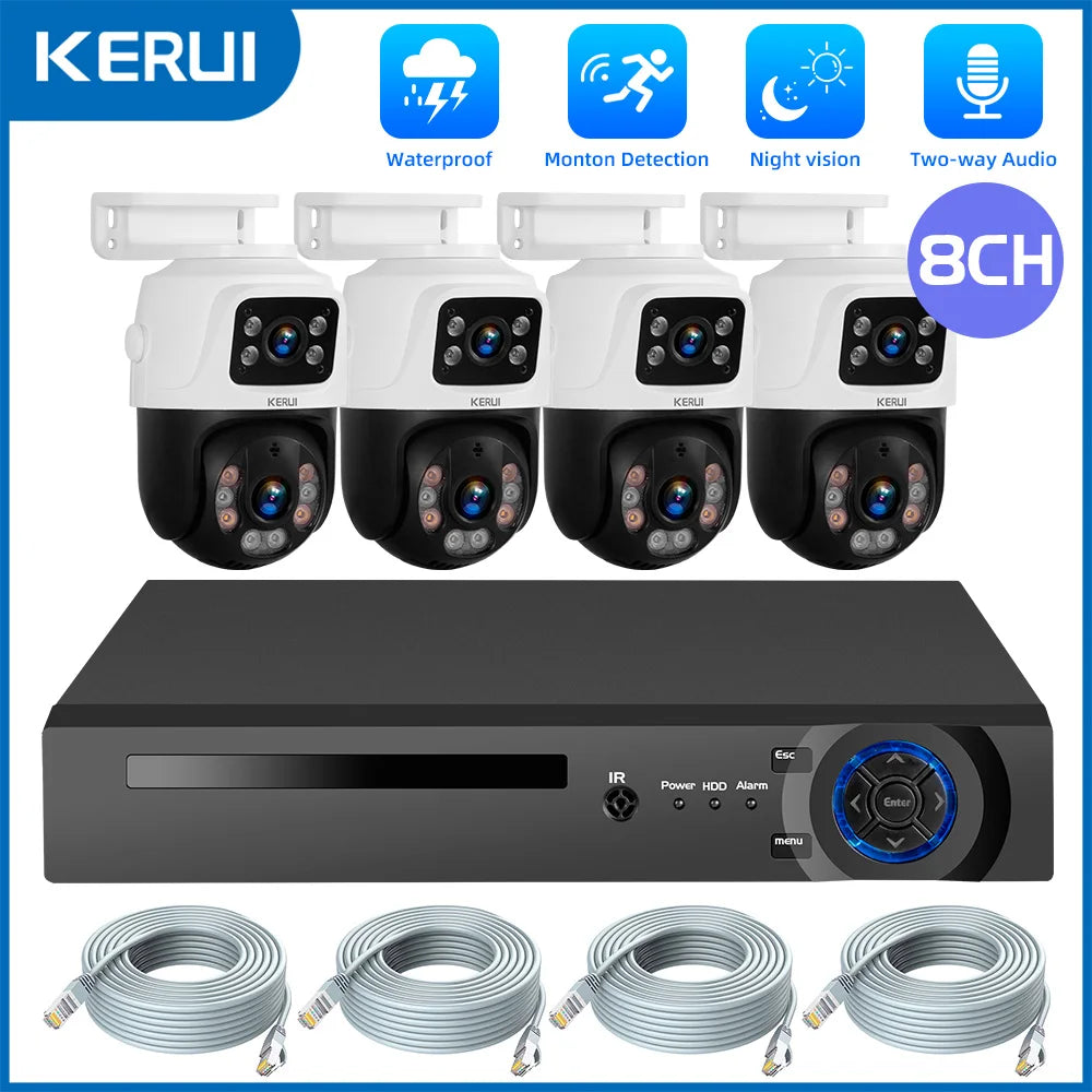 KERUI Waterproof 6MP HD POE Surveillance Camera System Dual Lens PTZ WIFI IP Home Security 4CH 8CH POE NVR Video H.265 CCTV Kit by MVEnergo
