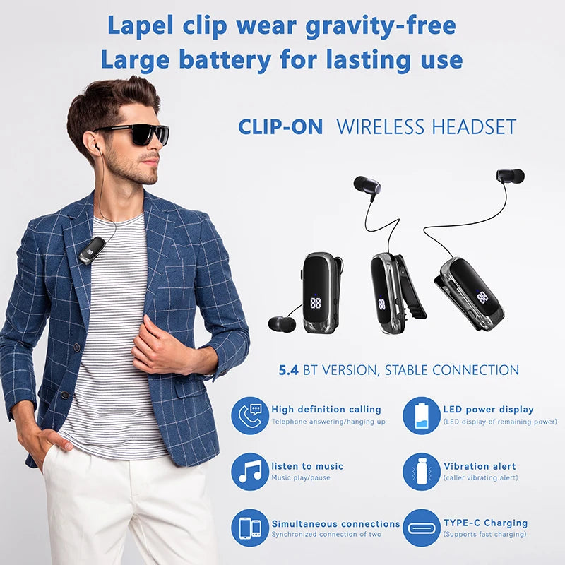 K88 Lavalier Business Bluetooth 5.4 Headphone Talk/Music Time 20 Hours, LED Digital Display,Noice Cancelling Wireless Earphones by MVEnergo