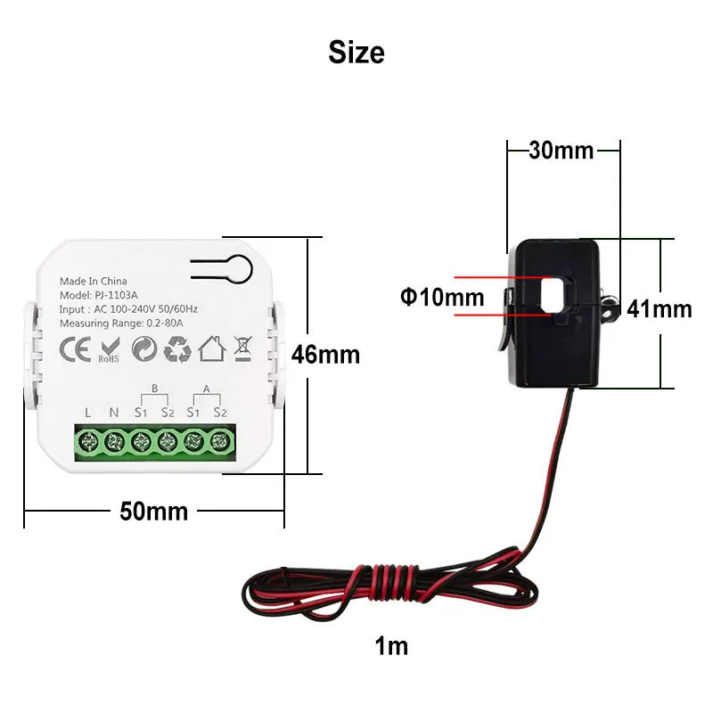 Tuya Smart New WiFi Energy Clamp Bidirectional Meter with Buzzer Alarm for Threshold App Monitor Export Import Power AC110V/240V by MVEnergo