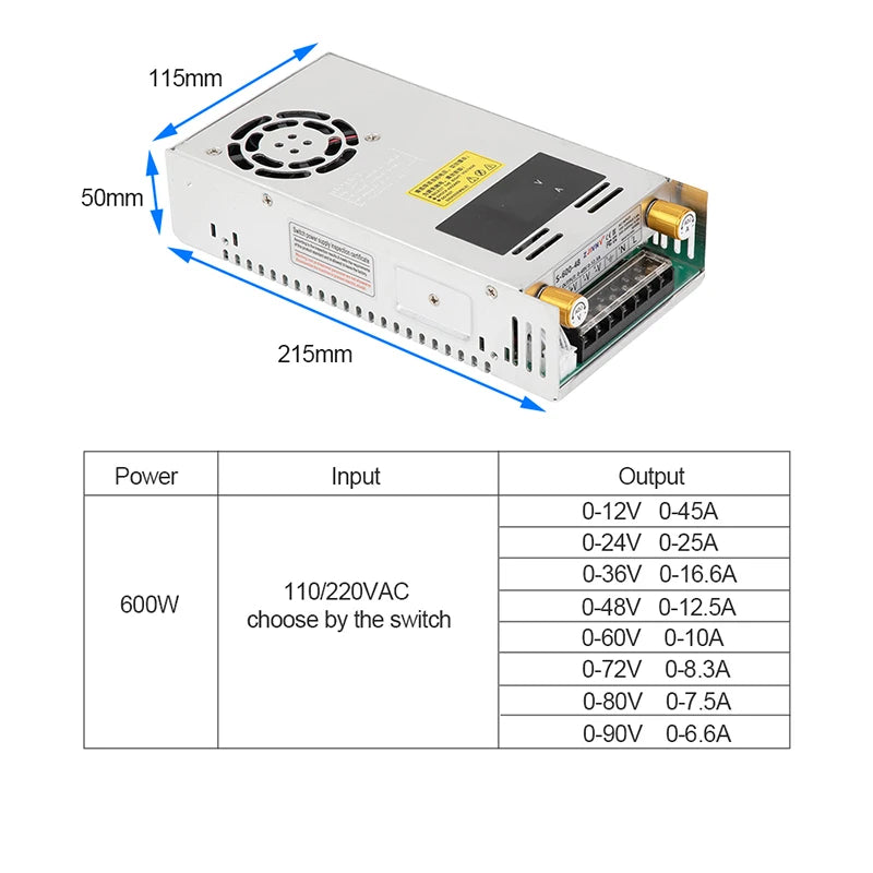 600W Voltage and Current Adjustable Switching Power Supply with Dual Display Screen Constant Voltage and Current 12V 24V 36V 48V by MVEnergo