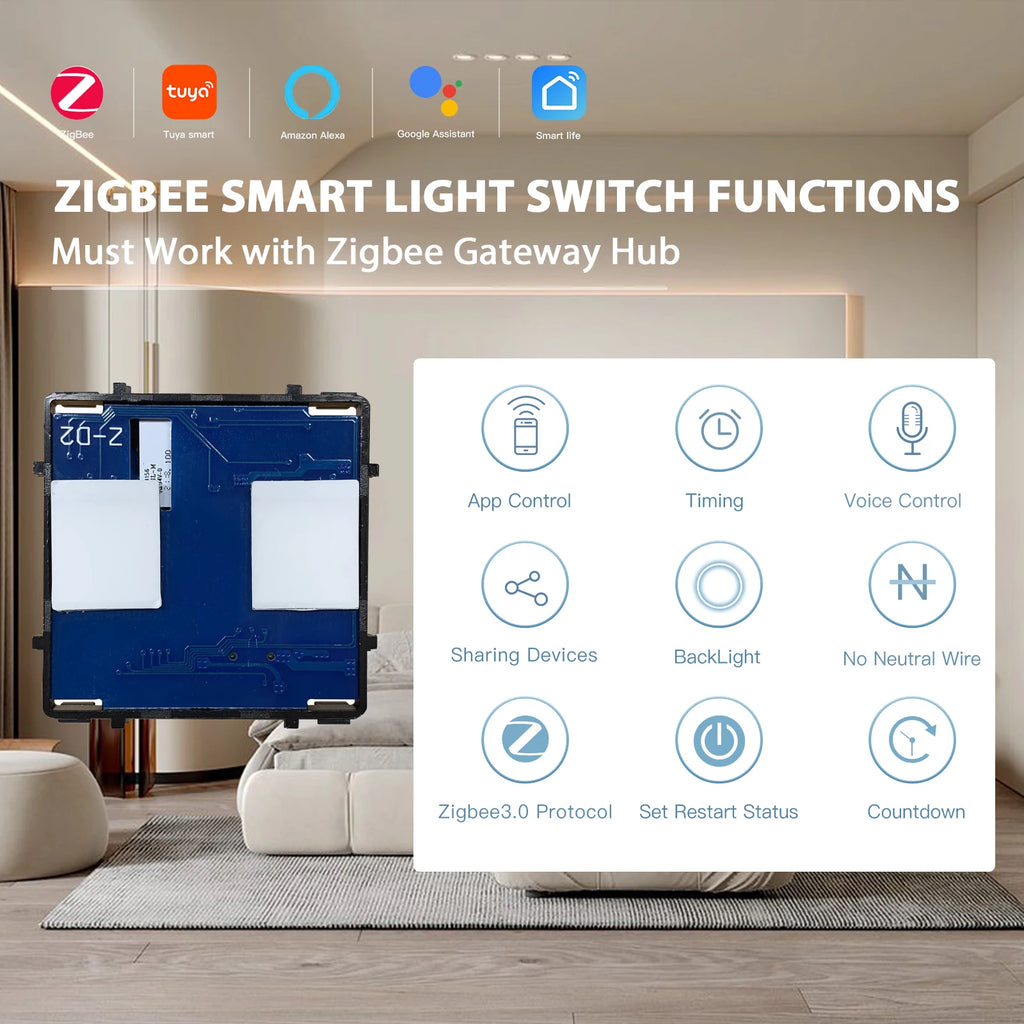 BSEED 1/2/3Gang Smart Zigbee Switches Function Part Touch Glass Front Panel EU Wall Socket Smart Plug DIY Parts Free Combination by MVEnergo
