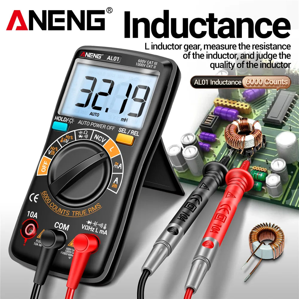 Coil Inductance Multimeter Duty Cycle Hz Tester ANENG AL01 6000 Counts NCV Temperature Meter True-RMS Voltage Pro Tester Tools by MVEnergo