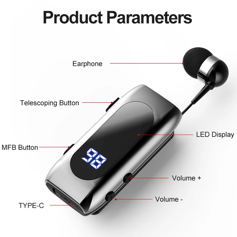 K55 Lavalier Business Bluetooth 5.2 Headphone Talk/Music Time 20 Hours,LED Digital Display,Noice Cancelling Wireless Earphones by MVEnergo
