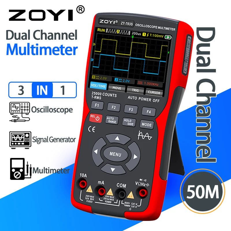 Digital Handheld 703S Oscilloscope Multimeter Waveform Signal Output 2 Channels 50MHZ Suitable for Automotive Electrical Repair by MVEnergo