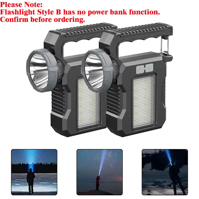 New Upgrade Rechargeable High Power Solar LED COB Flashlight With Power Bank Waterproof Multifunctional Hand Lamp For Outdoor by MVEnergo