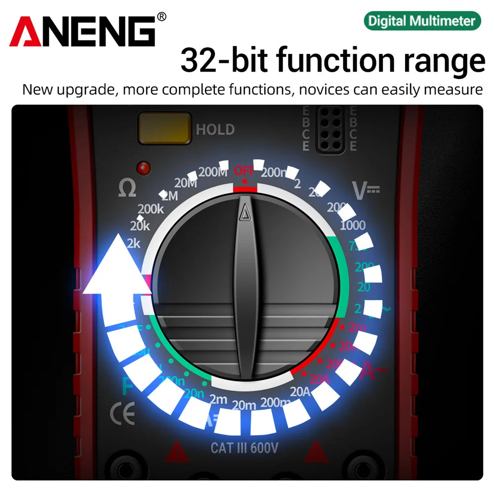 ANENG DT9205A Multimeter 1999 Counts Digital True RMS Professional AC/DC Current Tester hFE Ohm Capacitor Voltage Meter Detector by MVEnergo