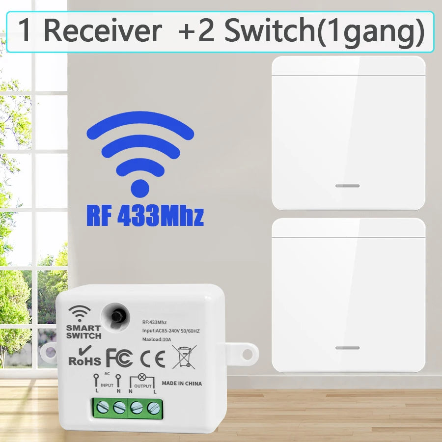 Wireless Light Wall Switch Relay Receiver RF 433Mhz 1/2/3Gang Panel Switch Remote Control Interruptor for LED Lamp 10A 110V 220V by MVEnergo