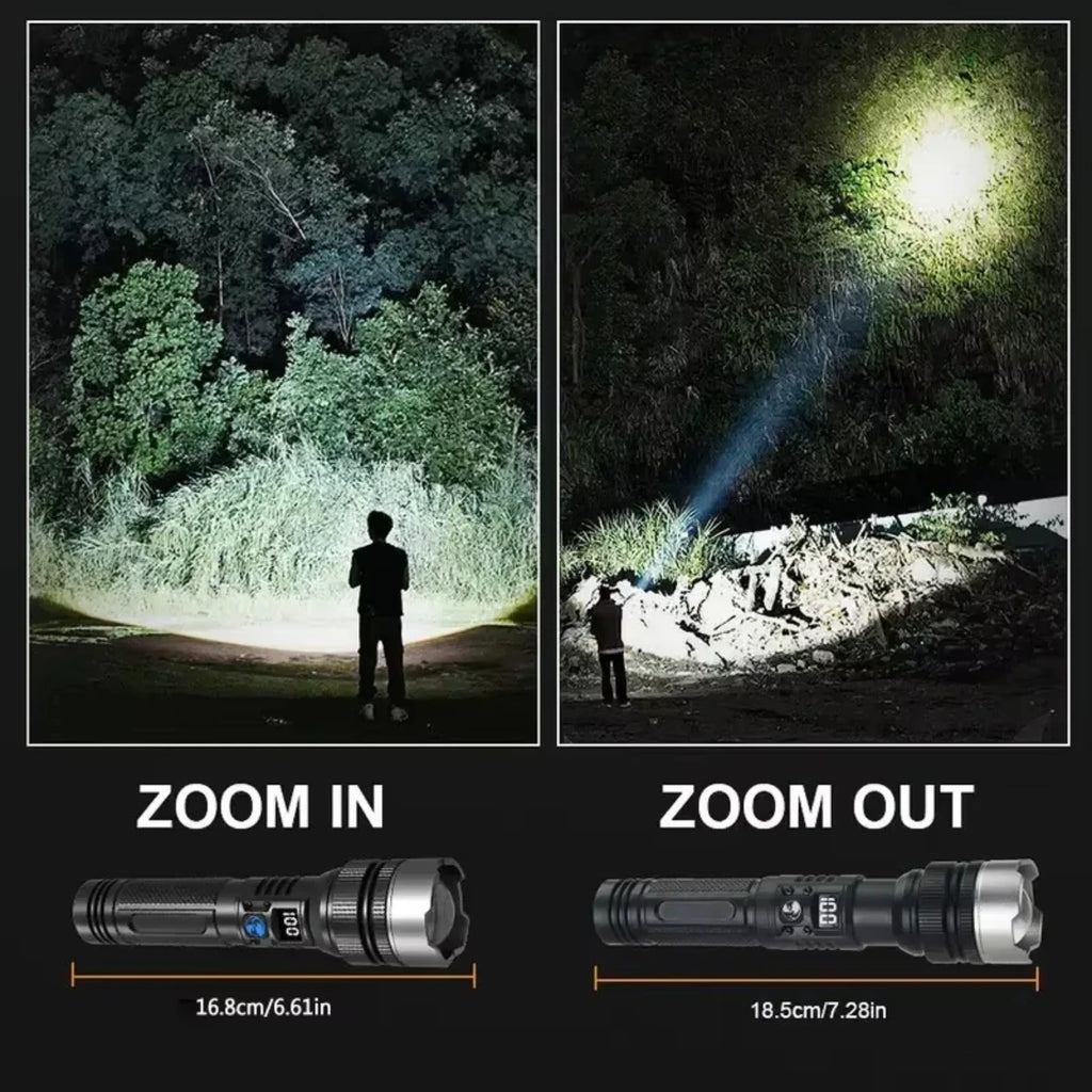2025 Latest High Power LED Flashlight with Zoom and Digital Display Lantern USB Rechargeable Flashlight for Camping and Hiking by MVEnergo