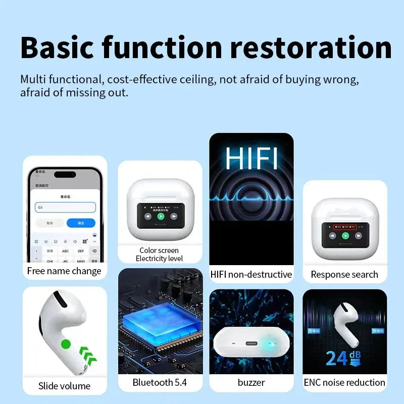 A10 Pro ANC Wireless Bluetooth 5.3 Earphones App Noise-canceling Call Headphones Waterproof Sports Gaming Touch Screen Headset by MVEnergo