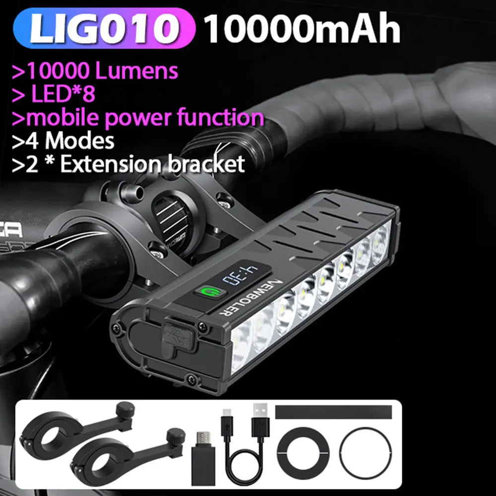 NEWBOLER Bicycle Light Front 10000Lumen Bike Light 10000mAh Waterproof Flashlight USB Charging MTB Road Cycling Lamp Accessories by MVEnergo