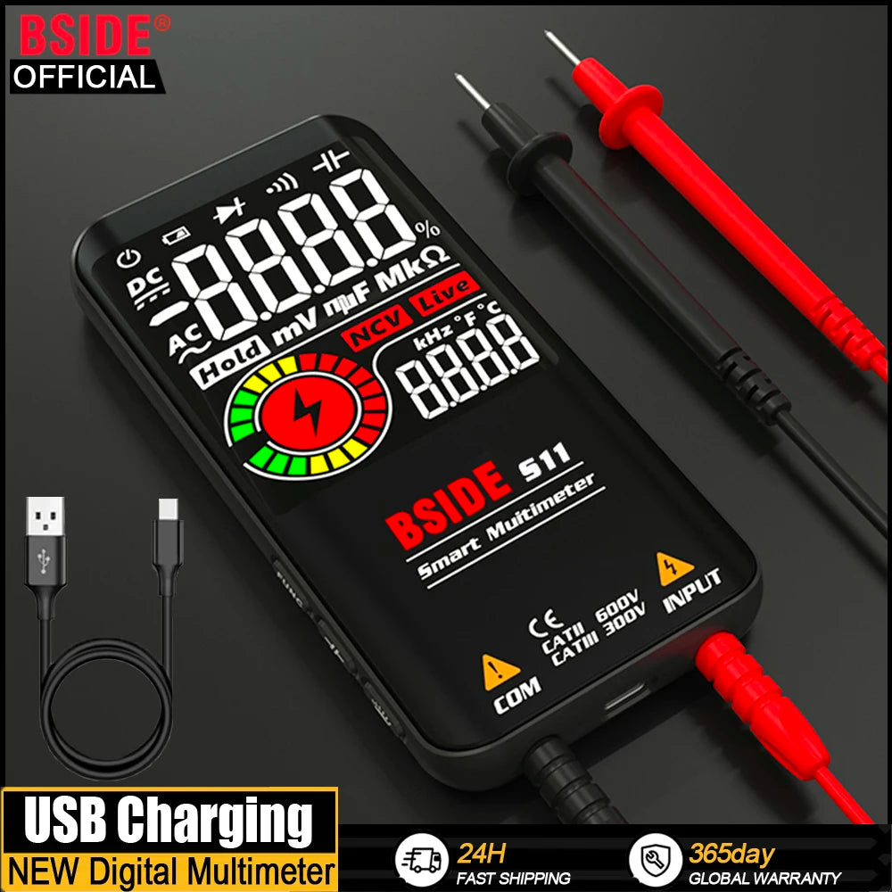 BSIDE Profesional Digital Multimeter Smart 9999 EMF Multitester DC AC Voltage Capacitor Ohm Diode Live Electric Tester USB charg by MVEnergo